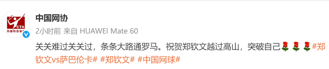 生涯首胜萨巴伦卡<strong></p>
<p>青铜器</strong>,郑钦文赛后发博:山海皆可平,半决赛对阵高芙,再迎复仇之战