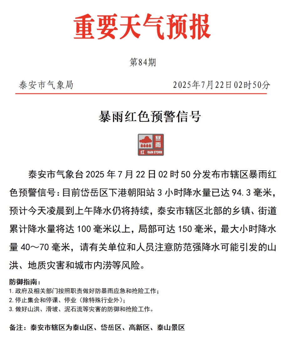 紧急提醒<strong></p>
<p>ltc价格</strong>！泰安暴雨红色预警信号已发布！非必要不外出！