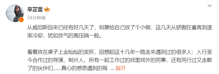 辛芷蕾发长文感谢前经纪人：谢谢梁婷女士让我有梦可做