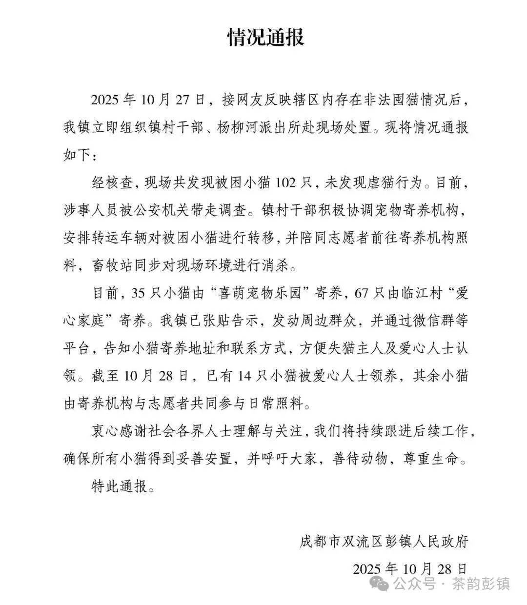 “成都一空置房非法囤猫”?官方通报:共发现被困小猫102只<strong></p>
<p>光大证券股票</strong>,未发现虐猫行为