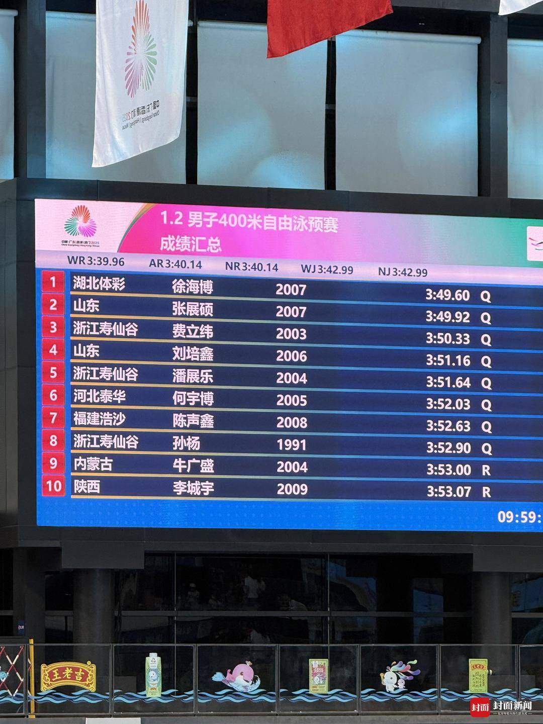 孙杨以0.1秒优势<strong></p>
<p>燕京啤酒股票</strong>，惊险晋级全运会男子400米游泳决赛